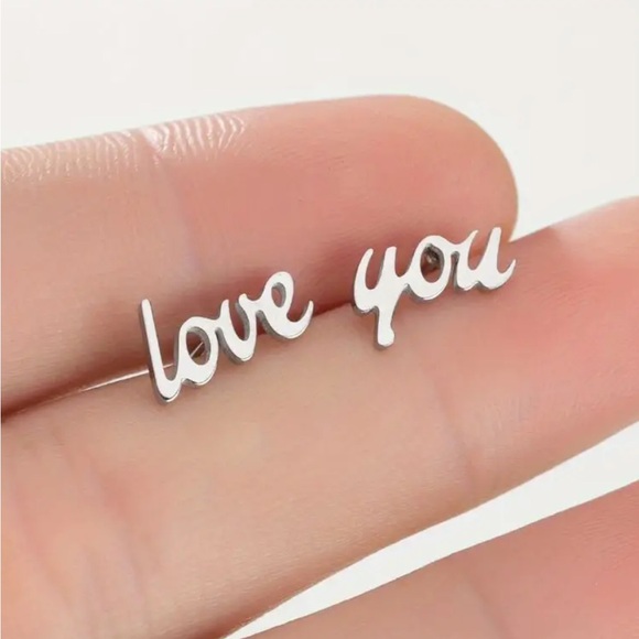 Whimsy_and_Rose Jewelry - Silver Stainless Steel 'Love You' Earrings